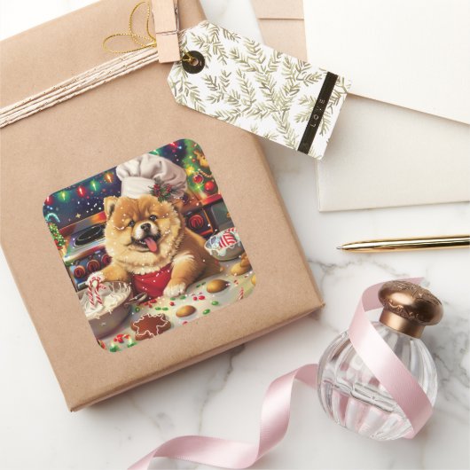 Sticker Carré Chow Chow Holiday Baking : Festive Noël (Cadeaux)