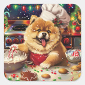 Sticker Carré Chow Chow Holiday Baking : Festive Noël (Devant)