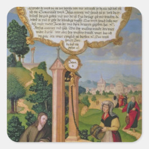 Sticker Carré Christ et la femme de Samarie au puits de Jacob
