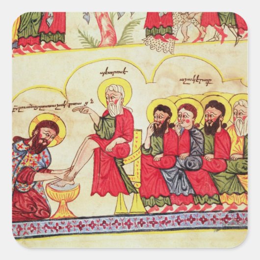 Sticker Carré Christ lave les pieds des disciples (Devant)