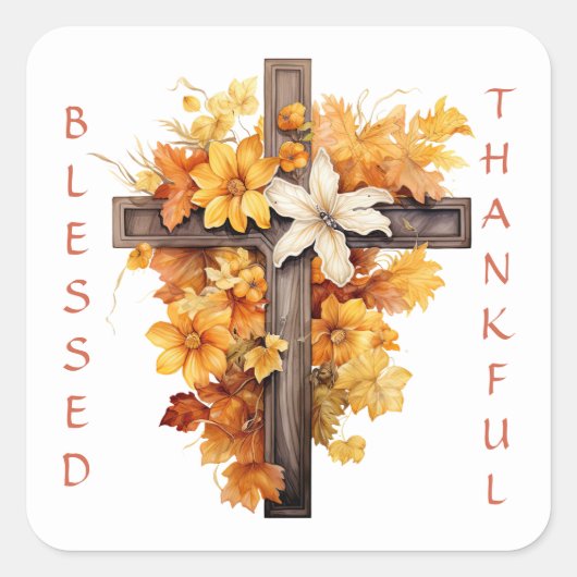 Sticker Carré Christian Automne Floral Cross Thanksgiving (Devant)