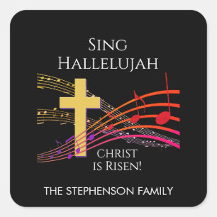 Sticker Carré Christian SING HALLELUJAH CHRIST EST RESSORTI Pâqu