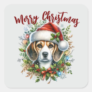 Sticker Carré Christmas Beagle Rustic Christmas Farmhouse Style