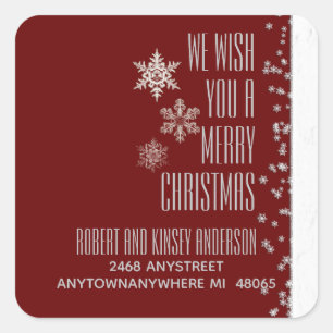 Sticker Carré Christmas Burgundy White Snowflakes Adresse de ret