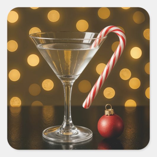 Sticker Carré Christmas Candy Cane On a Martini Glass (Devant)