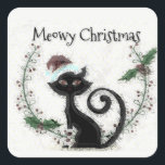 Sticker Carré Christmas Cat<br><div class="desc">Beau Chat Meowy Noël</div>