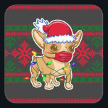 Sticker Carré Christmas chihuahua wearing a medical mask<br><div class="desc">chihuahua christmas puppy dog,  pandemic flu animal covid-19,  coronavirus cute mask face,  safety protection virus illustration,  little puppy merry funny ,  fashion party,  adorable wflake fashion santa,  happy cartoon snowing ,  holiday canine seaclson uahua christmas puppy</div>