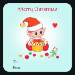 Sticker Carré Christmas Cute Elf pour Cadeaux & Faveurs<br><div class="desc">Stickers Elf de Noël mignon. Tous les textes peuvent être personnalisés pour Noël,  anniversaire,  cadeaux,  étiquettes de jarres et plus encore.</div>