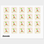 Sticker Carré Christmas Cute Elf sur Beige pour Cadeaux & Faveur (Feuille)