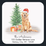 Sticker Carré Christmas Dog Golden Retriever Adresse de retour<br><div class="desc">Envoyez les voeux de Noël cette saison des Fêtes avec ce chien Golden Retriever père Noël dans une aquarelle design. Cette étiquette d'adresse de retour Golden Retriever propose un chien d'aquarelle avec chapeau santa et un arbre de vacances. Personnalisez avec le nom de famille et l'adresse. Les étiquettes de adresse...</div>