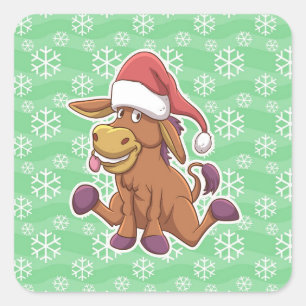 Sticker Carré Christmas Donkey Cartoon