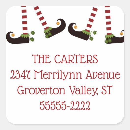 Sticker Carré Christmas Elf Legs Adresse de retour (Devant)