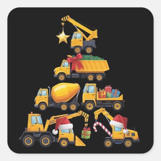 Sticker Carré Christmas Excavator Construction Truck Tree (Devant)