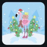 Sticker Carré Christmas Flamingo with Cactus<br><div class="desc">flamingo christmas cactus bird,  drawing party xmas fashion,  love beauty beautiful,  drawn cool trendy sweet ,  pattern tropic ,  wildlife nature gift ,  merry animal fun happy ,  pink exotic cartoon,  tropical holiday ,  christmas</div>