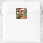 Sticker Carré Christmas Giraffe With Holiday Gift (Sac)