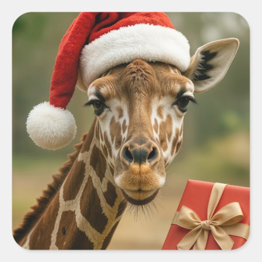 Sticker Carré Christmas Giraffe With Holiday Gift (Devant)