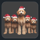 Sticker Carré Christmas Goldendoodle, équipage de Xmas Labradood<br><div class="desc">Découvrez l'esprit festif grâce à notre design "Golden Holiday Pack" qui présente six adorables chiens Goldendoodle debout ensemble, tous revêtus de chapeaux de Santa Maria. Cette oeuvre d'art chaleureuse est parfaite pour les amoureux de les chiens et ajoute une touche délicieuse à vos célébrations de vacances. Que vous soyez un...</div>