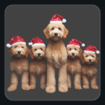 Sticker Carré Christmas Goldendoodle, équipage de Xmas Labradood<br><div class="desc">Découvrez l'esprit festif grâce à notre design "Golden Holiday Pack" qui présente six adorables chiens Goldendoodle debout ensemble, tous revêtus de chapeaux de Santa Maria. Cette oeuvre d'art chaleureuse est parfaite pour les amoureux de les chiens et ajoute une touche délicieuse à vos célébrations de vacances. Que vous soyez un...</div>