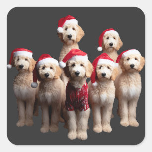Sticker Carré Christmas Goldendoodle, Xmas Labradoodle chien