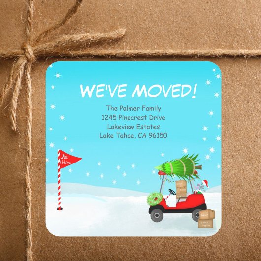 Sticker Carré Christmas Golf Cart With Moving Boxes Golf