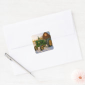 Sticker Carré Christmas Green Tractor With Glowing Lights (Enveloppe)