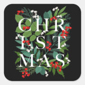 Sticker Carré CHRISTMAS Greenery Berries Holiday Black (Devant)