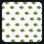 Sticker Carré Christmas Holly Motif<br><div class="desc">Motif de baies rouges sur arrière - plan blanc. Ilex aquifolium,  le saint,  le saint commun,  le saint anglais,  le saint européen,  ou parfois le saint de Noël,  est une espèce de plante fleuri dans la famille des Aquifoliacées. Décor de Noël.</div>