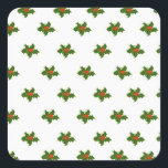 Sticker Carré Christmas Holly Motif<br><div class="desc">Motif de baies rouges sur arrière - plan blanc. Ilex aquifolium,  le saint,  le saint commun,  le saint anglais,  le saint européen,  ou parfois le saint de Noël,  est une espèce de plante fleuri dans la famille des Aquifoliacées. Décor de Noël.</div>