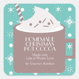 Sticker Carré Christmas Hot Coca fait maison Recette cadeau Favo