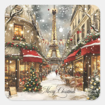 Christmas in Paris Vintage Holiday Street Scene