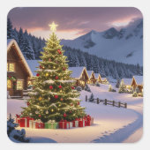 Sticker Carré Christmas lights landscape with snow (Devant)