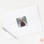 Sticker Carré Christmas Moose In a Snowy Forest (Enveloppe)