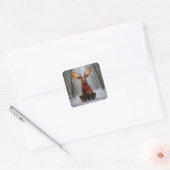 Sticker Carré Christmas Moose Wearing Scarf and Lights (Enveloppe)