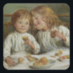 Sticker Carré Christmas Morning (par Joseph Clark)<br><div class="desc">Ce dessin présente un tableau du peintre anglais de l'époque victorienne Joseph Clark (1834-1926). Il montre deux jeunes enfants mangeant des fruits et des biscuits le matin de Noël. La fille sourit à son frère, et le garçon regarde le spectateur tandis que sa soeur le regarde avec amour. Les jeunes...</div>