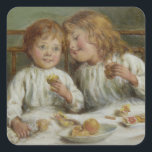 Sticker Carré Christmas Morning (par Joseph Clark)<br><div class="desc">Ce dessin présente un tableau du peintre anglais de l'époque victorienne Joseph Clark (1834-1926). Il montre deux jeunes enfants mangeant des fruits et des biscuits le matin de Noël. La fille sourit à son frère, et le garçon regarde le spectateur tandis que sa soeur le regarde avec amour. Les jeunes...</div>