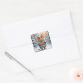 Sticker Carré Christmas Mouse In Winter Forest (Enveloppe)