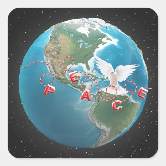 Sticker Carré Christmas PEACE White Dove on Globe (Devant)