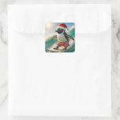 Sticker Carré Christmas Penguin Surfing On an Ocean Wave (Sac)