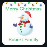 Sticker Carré Christmas Snowman<br><div class="desc">Sticker De Noël Amusant Et Mignon.</div>