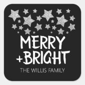 Sticker Carré Christmas Sparkle Stars Joyeux Nom de famille (Devant)