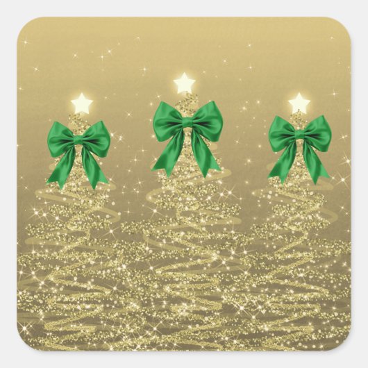 Sticker Carré Christmas Sparkling Trees Gold Faux Green Bow (Devant)