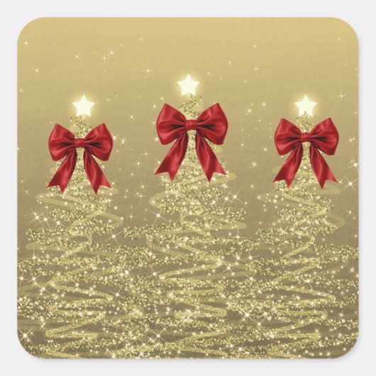 Sticker Carré Christmas Sparkling Trees Gold Faux Red Bow  (Devant)