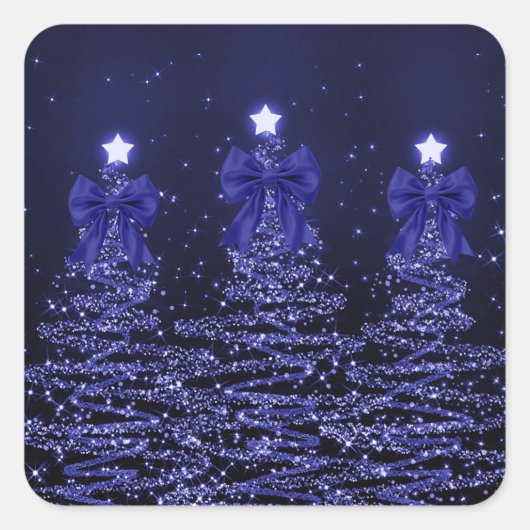 Sticker Carré Christmas Sparkling Trees Navy Blue Faux Bow (Devant)