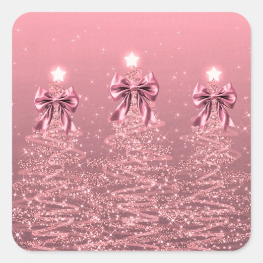 Sticker Carré Christmas Sparkling Trees Pink Blush Faux Bow  (Devant)