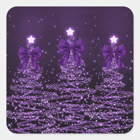 Sticker Carré Christmas Sparkling Trees Purple Faux Bow  (Devant)
