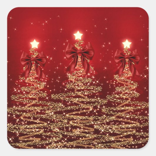 Sticker Carré Christmas Sparkling Trees Red Gold Faux Bow (Devant)