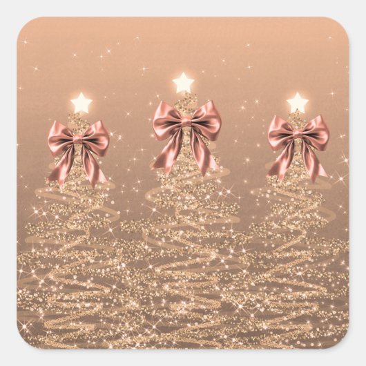 Sticker Carré Christmas Sparkling Trees Rose Gold Faux Bow  (Devant)