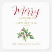Sticker Carré Christmas Sprig Holly Green Leaves & Red Berries (Devant)