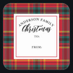 Sticker Carré Christmas Tartan Plaid Nom de famille Cadeau<br><div class="desc">Tartan de Noël Plaid</div>