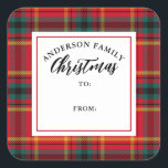 Sticker Carré Christmas Tartan Plaid Nom de famille Cadeau<br><div class="desc">Tartan de Noël Plaid</div>